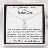The perfect gift for mom on your wedding day.Ribbon shaped,14K white gold over stainless steel,clear crystals, a sparkling 7mm round Cubic Zirconia. Includes heartfelt message card from daughter to Mother.
