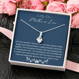 The perfect gift for your future mother in law.Ribbon shaped,14K white gold over stainless steel,clear crystals,  a sparkling 7mm round Cubic Zirconia. Heartfelt message card included guaranteed to melt your new mother in laws heart.