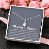 The perfect gift for your future mother in law.Ribbon shaped,14K white gold over stainless steel,clear crystals,  a sparkling 7mm round Cubic Zirconia. Heartfelt message card included guaranteed to melt your new mother in laws heart.