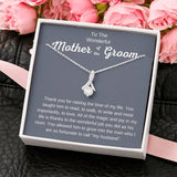 The perfect gift for your future mother in law.Ribbon shaped,14K white gold over stainless steel,clear crystals,  a sparkling 7mm round Cubic Zirconia. Heartfelt message card included guaranteed to melt your new mother in laws heart.