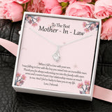 Personalized to the best mother in law Alluring Beauty Luxury necklace with a free gift box and a heart warming message from daughter in law to mother in law personalized with the daughter in laws name col silver