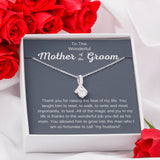 The perfect gift for your future mother in law.Ribbon shaped,14K white gold over stainless steel,clear crystals,  a sparkling 7mm round Cubic Zirconia. Heartfelt message card included guaranteed to melt your new mother in laws heart.