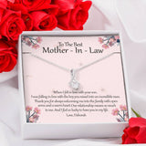 Personalized to the best mother in law Alluring Beauty Luxury necklace with a free gift box and a heart warming message from daughter in law to mother in law personalized with the daughter in laws name col silver