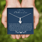 The perfect gift for your future mother in law.Ribbon shaped,14K white gold over stainless steel,clear crystals,  a sparkling 7mm round Cubic Zirconia. Heartfelt message card included guaranteed to melt your new mother in laws heart.