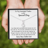 The perfect gift for mom on your wedding day.Ribbon shaped,14K white gold over stainless steel,clear crystals, a sparkling 7mm round  Cubic Zirconia. 