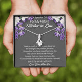 The perfect mother of the bride gift from groom. Heartfelt message card included from Groom to new Mother in law. Ribbon shaped,14K white gold over stainless steel,clear crystals,sparkling 7mm round Cubic Zirconia.