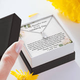 The perfect gift for mom on your wedding day.Ribbon shaped,14K white gold over stainless steel,clear crystals, a sparkling 7mm round Cubic Zirconia. Includes heartfelt message card from daughter to Mother.