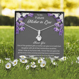 The perfect mother of the bride gift from groom. Heartfelt message card included from Groom to new Mother in law. Ribbon shaped,14K white gold over stainless steel,clear crystals,sparkling 7mm round Cubic Zirconia.