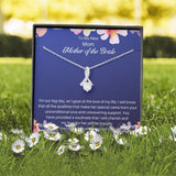 The perfect mother of the bride gift from groom. Heartfelt message card included from Groom to new Mother in law. Ribbon shaped,14K white gold over stainless steel,clear crystals,sparkling 7mm round Cubic Zirconia.