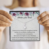 The perfect mother of the bride gift from groom. Heartfelt message card included from Groom to new Mother in law. Ribbon shaped,14K white gold over stainless steel,clear crystals,sparkling 7mm round Cubic Zirconia.