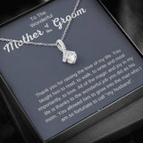 The perfect gift for your future mother in law.Ribbon shaped,14K white gold over stainless steel,clear crystals,  a sparkling 7mm round Cubic Zirconia. Heartfelt message card included guaranteed to melt your new mother in laws heart.