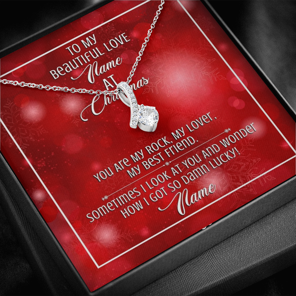Gift For Wife Christmas, Personalized Names Necklace, You Are My Rock Message Card, Alluring Beauty Necklace