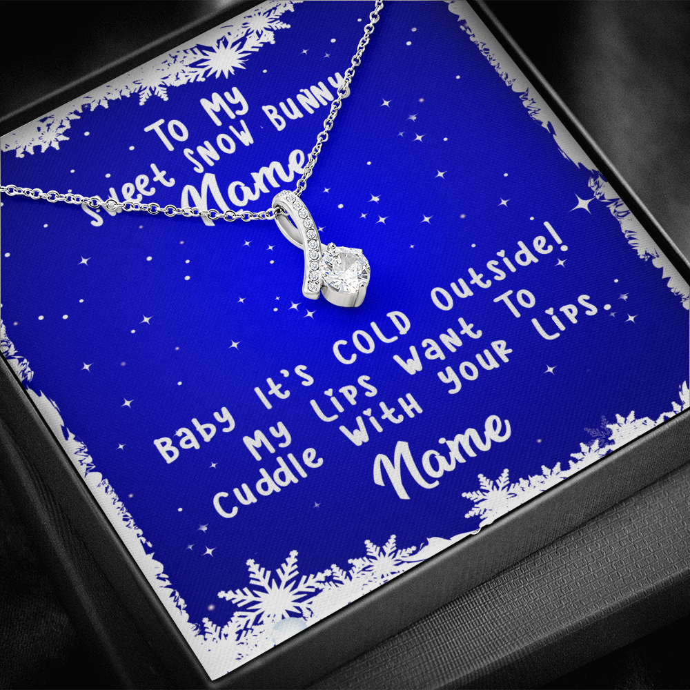 Gift For Wife Christmas, Personalized Names Necklace, My Sweet Snow Bunny Message Card, Alluring Beauty Necklace