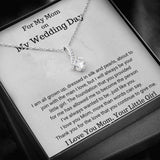 The perfect gift for mom on your wedding day.Ribbon shaped,14K white gold over stainless steel,clear crystals, a sparkling 7mm round Cubic Zirconia. Heartfelt Message Card included.