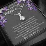 The perfect mother of the bride gift from groom. Heartfelt message card included from Groom to new Mother in law. Ribbon shaped,14K white gold over stainless steel,clear crystals,sparkling 7mm round Cubic Zirconia.