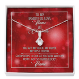 Gift For Wife Christmas, Personalized Names Necklace, You Are My Rock Message Card, Alluring Beauty Necklace
