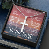 To my Fiance stunning artisan crafted 14k white gold finish Cross Necklace.. With luxury gift box and inserted message card "to my fiance, love your fiance, let your light shine before others that they may see your good deeds and glorify your father in heaven" Mathew 5:14.