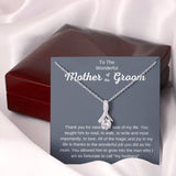 The perfect gift for your future mother in law.Ribbon shaped,14K white gold over stainless steel,clear crystals,  a sparkling 7mm round Cubic Zirconia. Heartfelt message card included guaranteed to melt your new mother in laws heart.