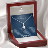 The perfect gift for your future mother in law.Ribbon shaped,14K white gold over stainless steel,clear crystals,  a sparkling 7mm round Cubic Zirconia. Heartfelt message card included guaranteed to melt your new mother in laws heart.