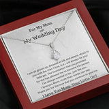 The perfect gift for mom on your wedding day.Ribbon shaped,14K white gold over stainless steel,clear crystals, a sparkling 7mm round Cubic Zirconia. Heartfelt Message Card included.