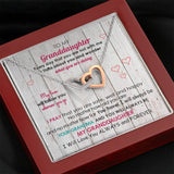 50% OFF Today with FREE SHIPPING.The Perfect Unique, One-Of-A-Kind Gift your Granddaughter will Cherish Forever. This handcrafted personalized necklace will be perfect for your Granddaughter. This necklace is truly a one-of-a-kind gift. Two hearts embellished with Cubic Zirconia stones, interlocked together as a symbol of Grandma's never-ending love.Two hearts embellished with Cubic Zirconia stones,interlocked together as a symbol of never-ending love.Adjustable cable chain 18"-22" with lobster clasp.