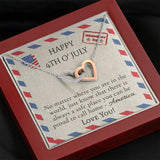 4th Of July USA Flag Necklace- Two Locked Hearts