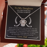 Encouragement Gift For Daughter From Dad, Fearless Brave and Capable Message Card Love Knot Necklace