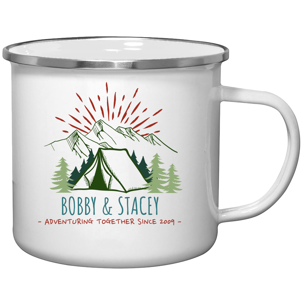 Customizable Retro Adventuring Together 12oz Tin Camping Mug