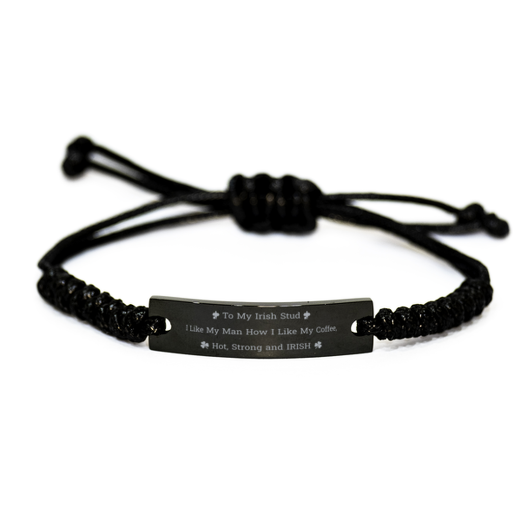 Boyfriend Gift, My Irish Stud, Black Rope Bracelet, Gift For Husband