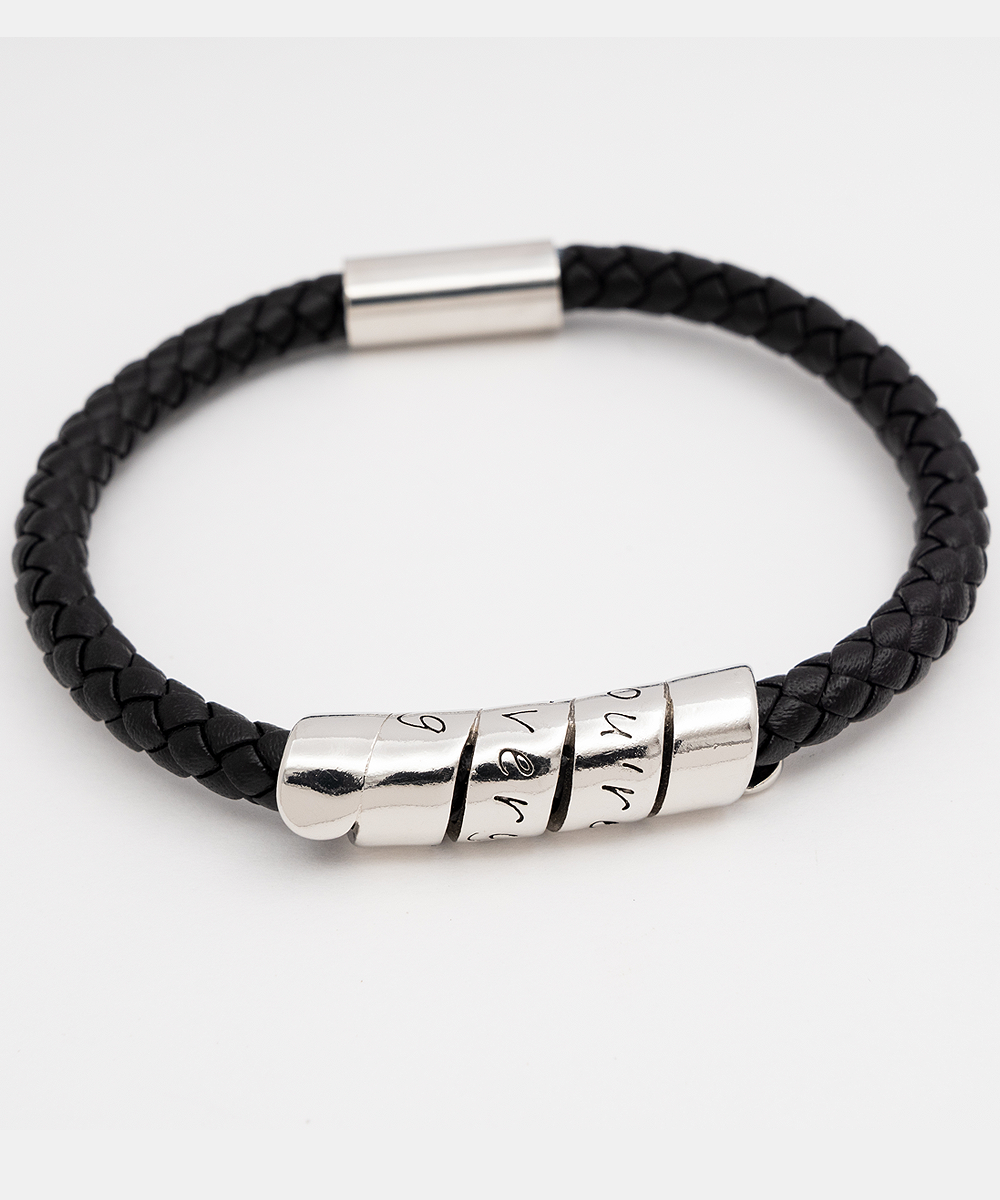 Men's Birthstone Bracelet | Leather Bracelet with Engraved Name Beads –  IfShe UK