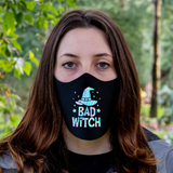 Black Face Mask and covering For Halloween with Bad Witch on it with a witches hat Perfect for yourself or Halloween Party Favors. cozy and breathable. No uncomfortable elastic to rub. Non-medical-grade,Made in USA, Washable, Reusable, Easy to speak through, non-volume-canceling