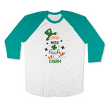 St. Patrick's Day Woman's 3/4" Raglan Tee Shirt - Miss Lucky Charm